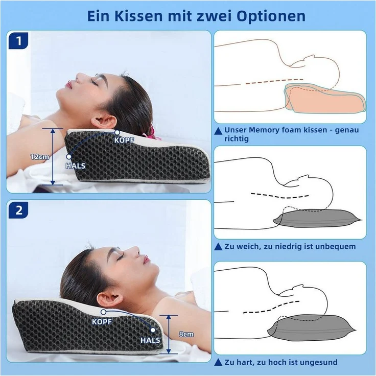 Nackenstützkissen Memory Kissen Weiß/ Dunkelgrau (62 x 34,5 x 12/8CM) – Bild 3