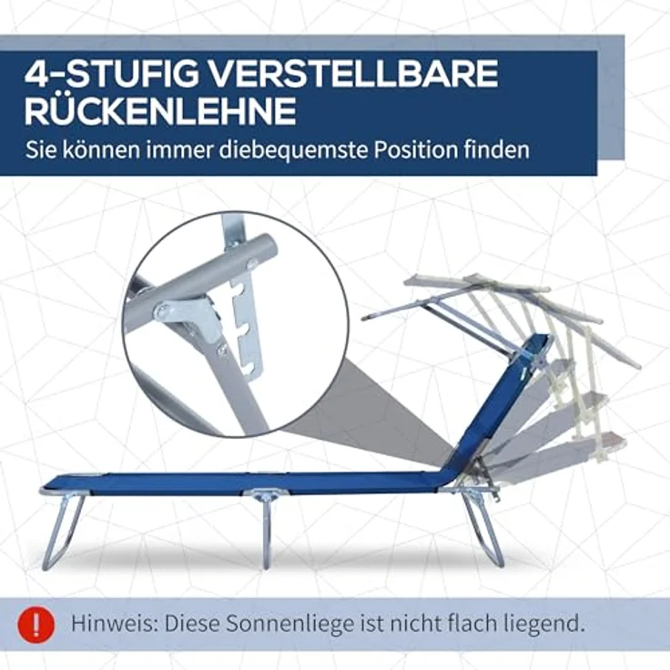 Outsunny Sonnenliege Gartenliege Wellnessliege Strandliege klappbar mit Sonnenschutz Blau 187 x 58 x 36 cm – Bild 4