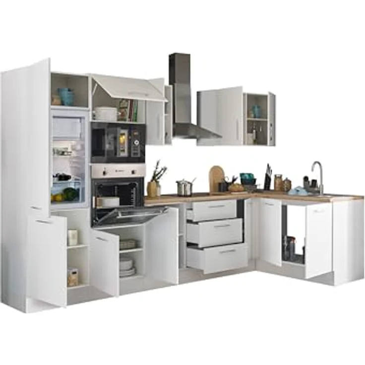 Stella Trading Turin LBM Eckküche 330 x 211 x 60 cm, weiß - Ohne Küchengeräte - Moderne, geräumige Küche in Artisan-Eiche Optik mit viel Stauraum – Bild 4