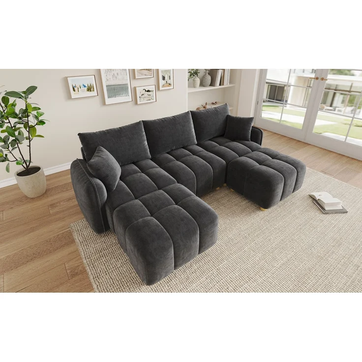 ZUBALIYA L-/U-förmiges wandelbares Ecksofa, 5-Sitzer modulare Sofakombination mit 2 Hockern und Kissen, Chenille-Stoff, Cloud-Sofa, breite Armlehnen, geeignet für Wohnzimmer, Modell N653P7720G – Bild 22