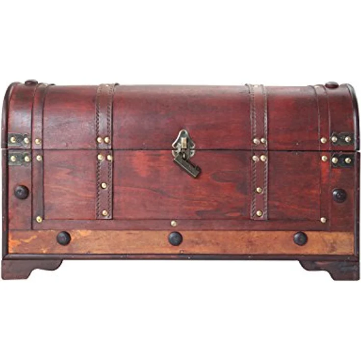 HMF Schatzkiste Vintage Holztruhe mit Metallschloss, dekorative Schatztruhe 54 x 28 x 30 cm, Mexiko – Bild 6