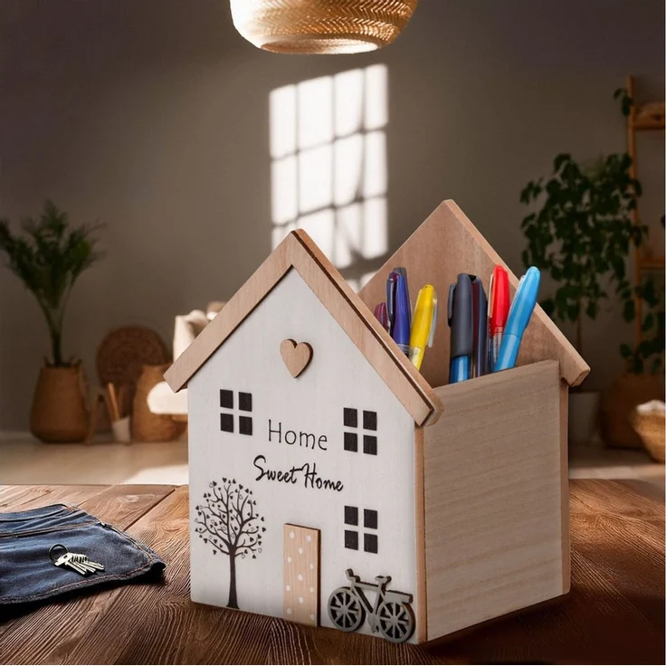 UNUS HOME Dekokiste Aufbewahrungsbox Holz (17x15x11 cm), Hausform aus Holz, „Home Sweet Home“-Motiv, dekorativ und praktisch – Bild 3
