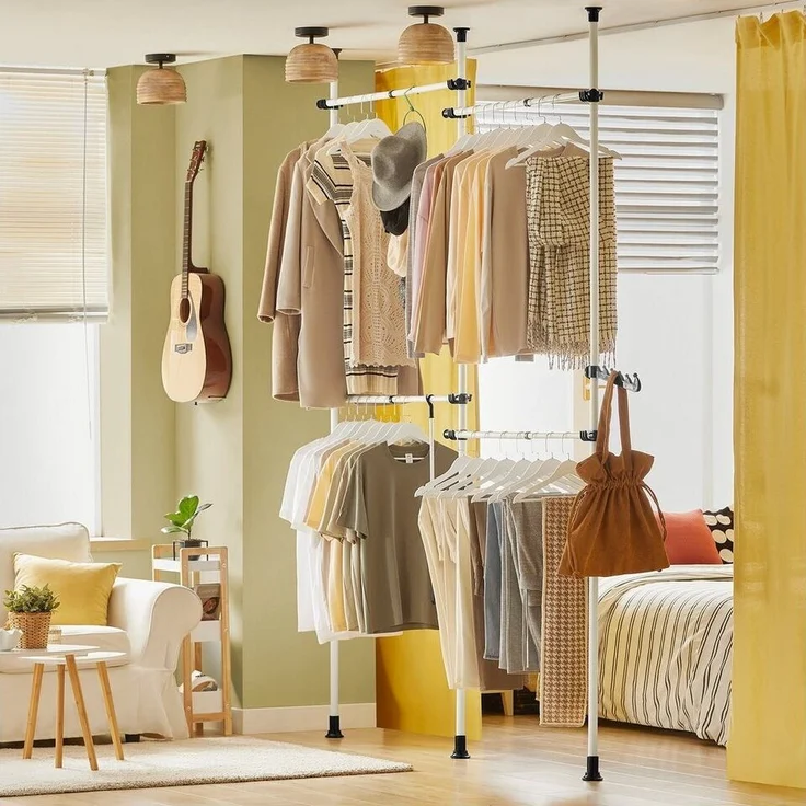 SoBuy Kleiderständer KLS03, Garderobenständer mit 4 Kleiderstangen Teleskop Garderoben System – Bild 3