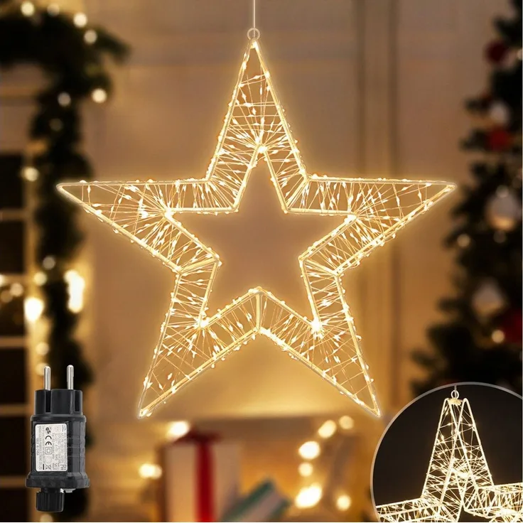 Salcar LED-Lichterkette Lichtkranz LED 3D-Dekokranz Weihnachtskranz Hängekranz Innen & Außen, Ø35cm 400LED/ 8 Modi/ Timer & Memory Stern Lichterkreis Warmweiß