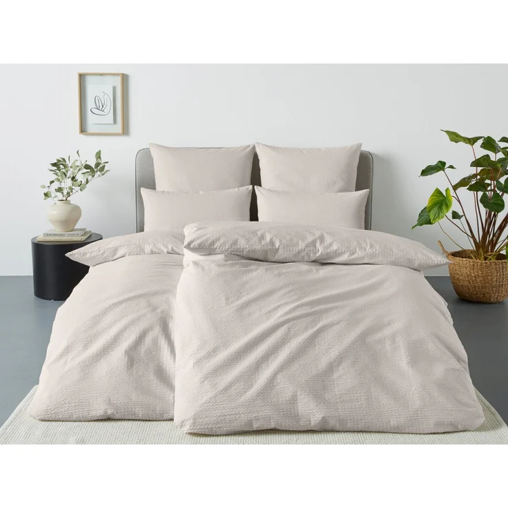 andas Bettwäsche Sari2 in Gr. 135x200 oder 155x220 cm, Seersucker, 2 teilig, aus Baumwolle, uni Bettwäsche in Seersucker Qualität ideal für Sommer – Bild 1
