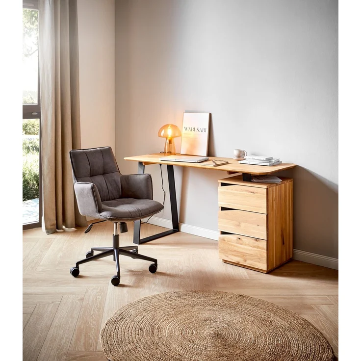 Linea Natura 'LYNX' Schreibtisch, Massivholz Wildeiche, 140 x 75 x 65 cm, mit Schubladen – Bild 7