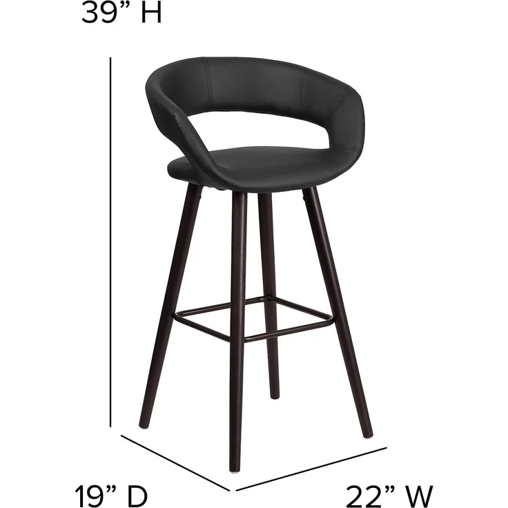 Flash Furniture Brynn Series Barhocker aus Cappuccino-Holz, 73 cm, Schwarz, Vinyl, 2 Stück – Bild 6