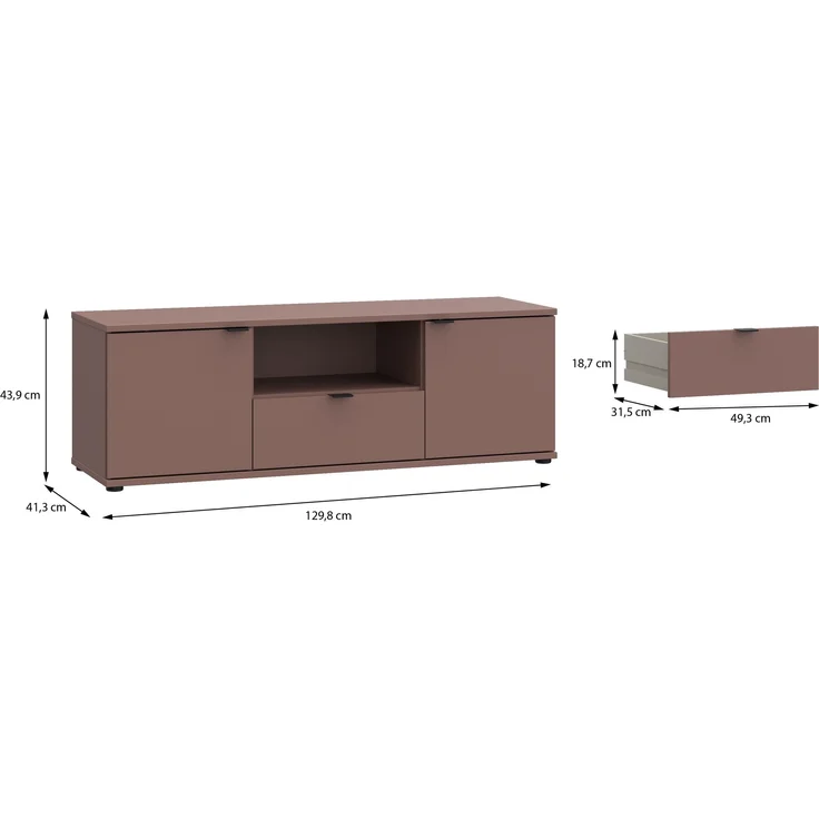 Lowboard >GANYMEDE< 2 Türen, Schublade, Fach, terrakottafarbig - 129,8x43,9x41,3cm (BxHxT) – Bild 7
