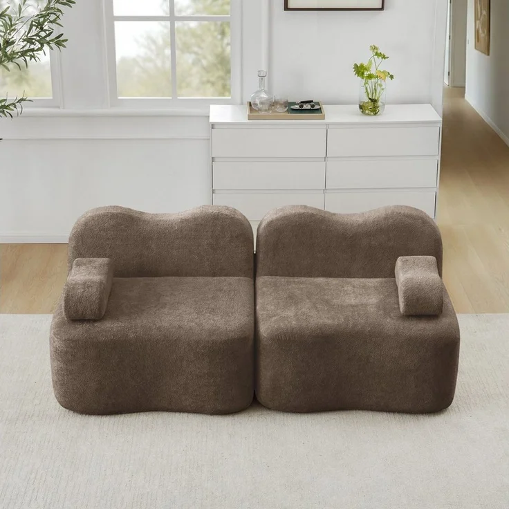 Odikalo Sofa Ecksofa Eckcouch mit Schlaffunktion Modulares Boneless Sofa, Wellenform, tiefe Sitzkissen, bewegliches Armlehnenkissen, für Wohnzimmer & Apartment, kein Aufbau erforderlich – Bild 2