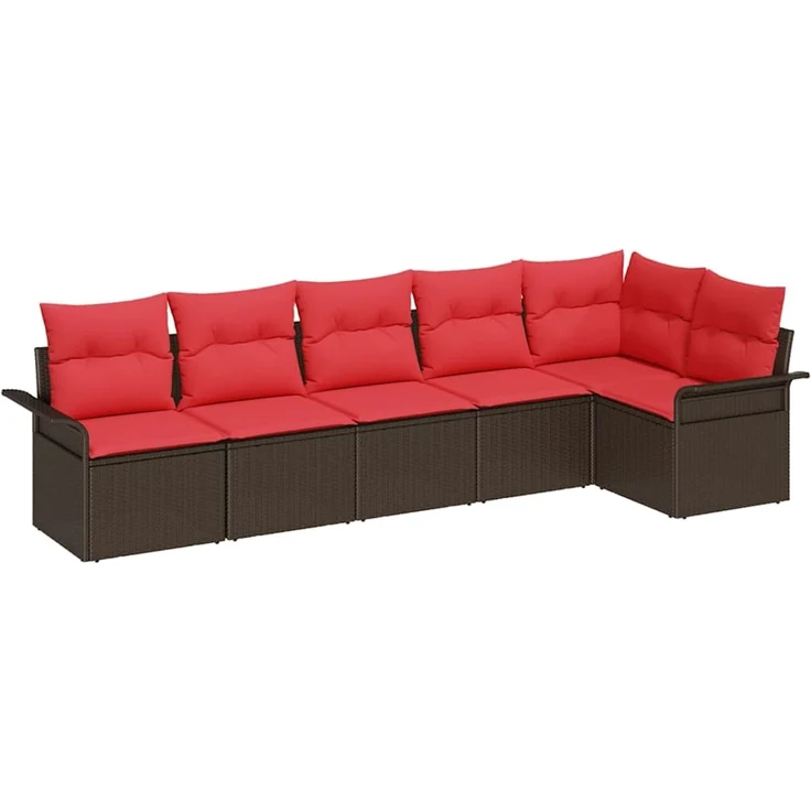 vidaXL Gartensofa-set mit Kissen 6 pcs Braun Poly-Rattan 3345384 – Bild 2