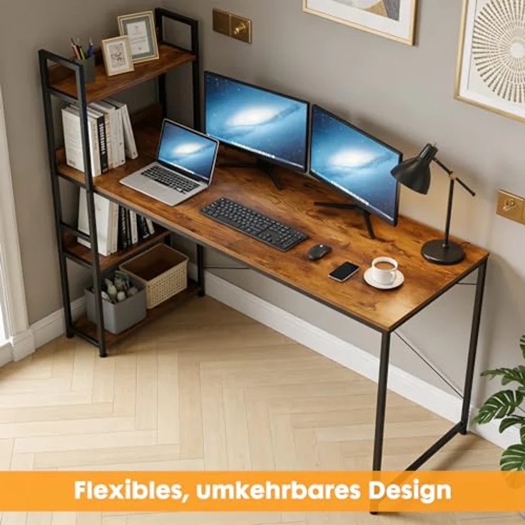 DUMOS Schreibtisch Computertisch Bürotisch mit Kopfhörer Halter und Aufbewahrungstasche Kleiner Schreibtisch Arbeitszimmer Holz PC Tisch Officetisch für Home Office – Bild 4