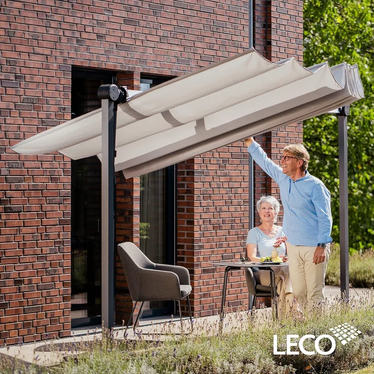LECO Sonnendach WAVED, faltbar, Polyester lichtgrau, Aluminium- und Stahlrohrgestell anthrazit, 4x2,5 m – Bild 4