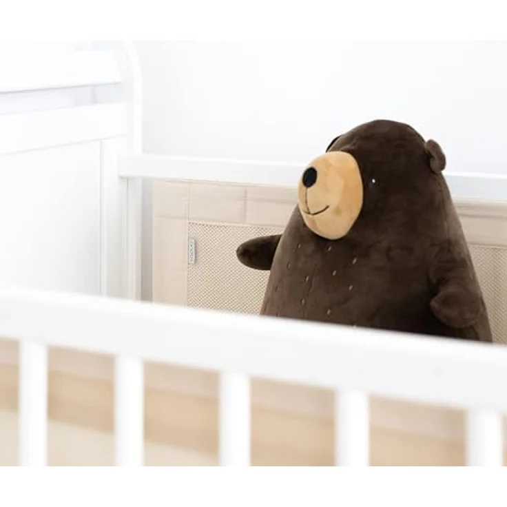 LOOLAY Bettumrandung babybett 60x120 cm – 2 teiliges 110x30 cm Set – Atmungsaktiver 5 mm Netzstoff – Babybett Umrandung mit starkem Klettverschluss – Sicherer gitterbett umrandung (Beige) – Bild 4