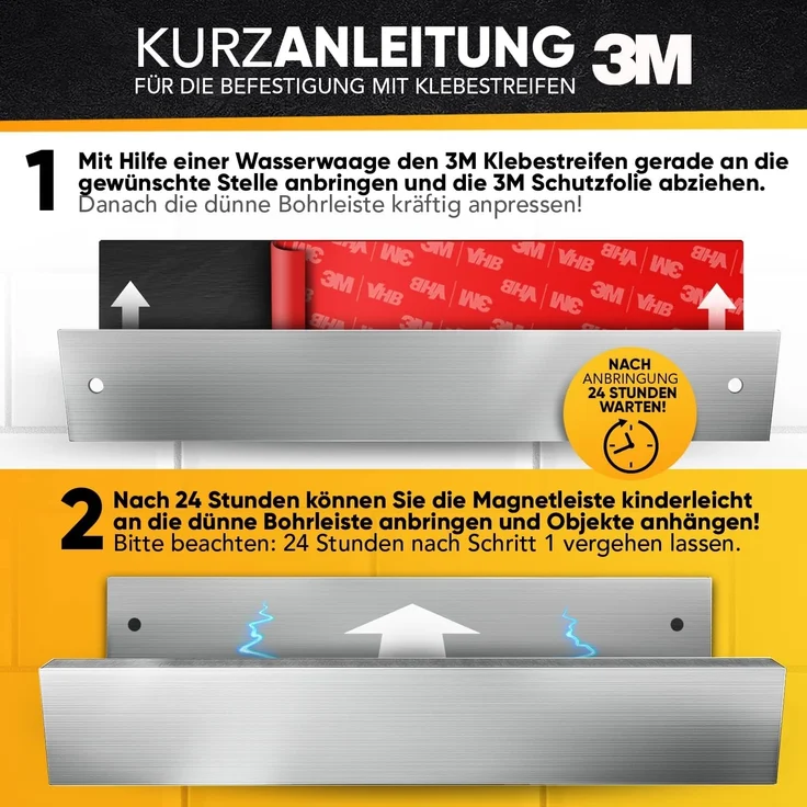 Loco Bird Wand-Magnet Messer-Leiste 40cm Edelstahl - selbstklebend mit 3M VHB Klebeband (1tlg), Magnetische Messerleiste für Küche / Werkzeug - Wandmontage, bohrfrei – Bild 5