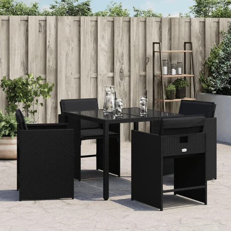 vidaXL Gartenstühle mit Kissen 4 Stk. Schwarz Poly Rattan 364984 – Bild 3
