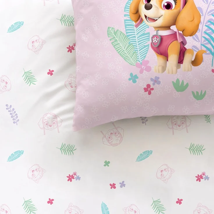 MTOnlinehandel Kinderbettwäsche Paw Patrol Biber/ Flanell in 135x200 + 80x80 cm, 100% Baumwolle, 2 teilig, Skye & Everest, kuschelig und weich, rosa, Mädchen – Bild 4