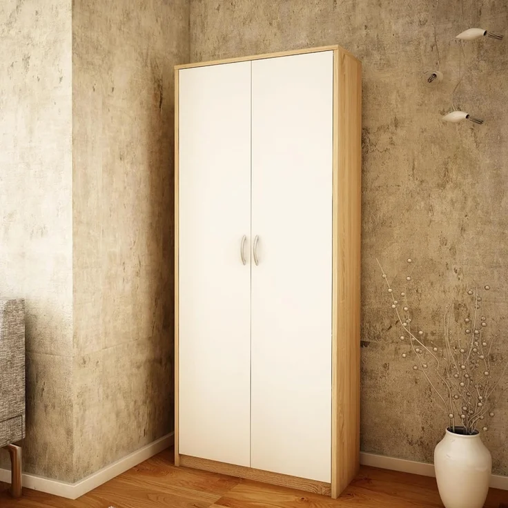 Home Collective Mehrzweckschrank mit 8 Fächern Besenschrank Haushaltsschrank (74 cm breit aus Laminatplatte und hochwertigen Polymergriffen) in mattem Finish mit 6 Einlegeböden und 2 Türen sonoma weiß – Bild 1