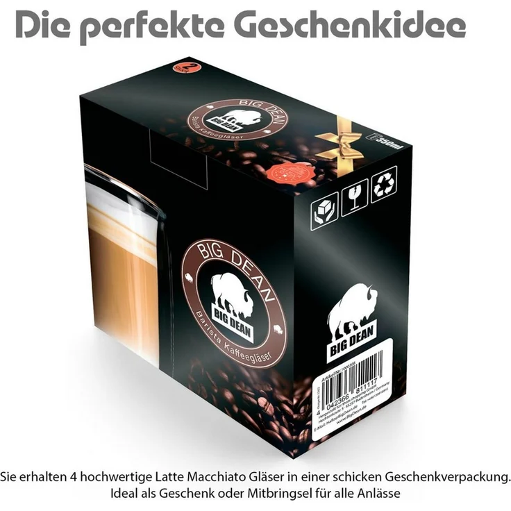 BigDean 4 Stück hohe doppelwandige Latte Macchiato Gläser 350 ml aus Borosilikatglas – Kaffeegläser in Geschenkverpackung – Bild 2