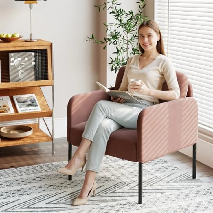 COLAMY Gepolsterter Ohrensessel aus Samt – Moderner Lounge-Sessel mit weicher Rückenlehne, Komfortabler Sessel für Wohnzimmer, Schlafzimmer, Apartment & Leseecke,Rosa – Bild 4