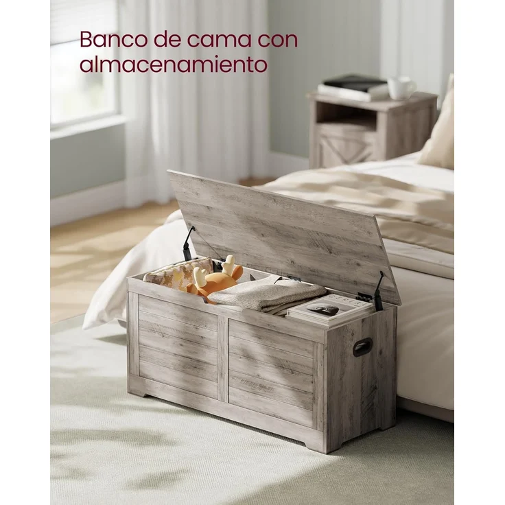 Vasagle Sitzbank, Aufbewahrungsschrank, Spielzeugtruhe, Schuhbank, Sitztruhe, Aufbewahrungsbox,100 x 40 x 46 cm, Greige meliert von Songmics LSBDE061K02 – Bild 4