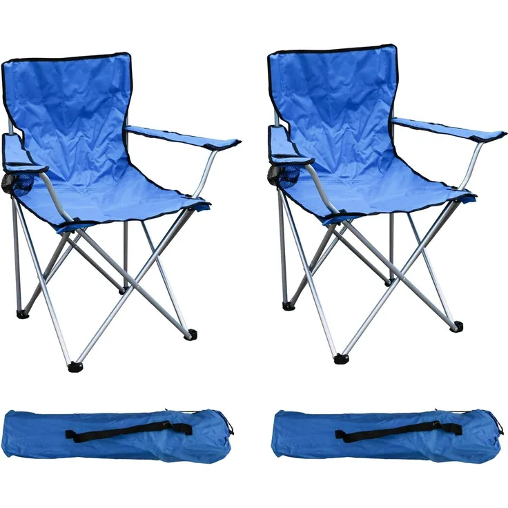 2-er Set Anglersessel mit Getränkehalter und Tasche Blau belastbar bis 120kg