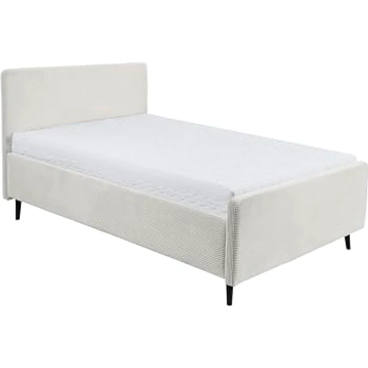 Stella Trading Peach Polsterbett Bettgestell 120x200, Ivory - Modernes Einzelbett in Cord-Optik mit Holzfüßen - 129 x 108 x 215 cm (B/H/T) – Bild 4