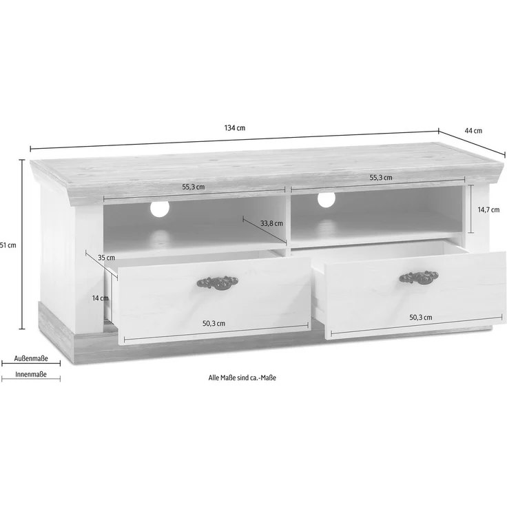 Home affaire TV-Board Florenz, Fernsehtisch im romantischen Landhaus-Look, Breite 134 cm – Bild 2