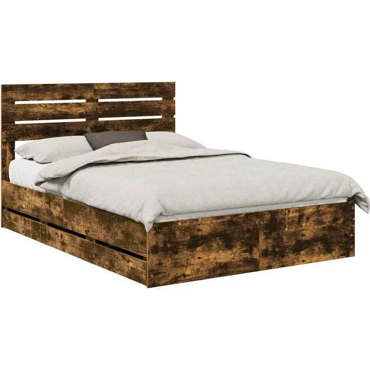 vidaXL Bettrahmen Geräucherte Eiche 140 x 200 cm Ingenieurs Holz 3411507 – Bild 1
