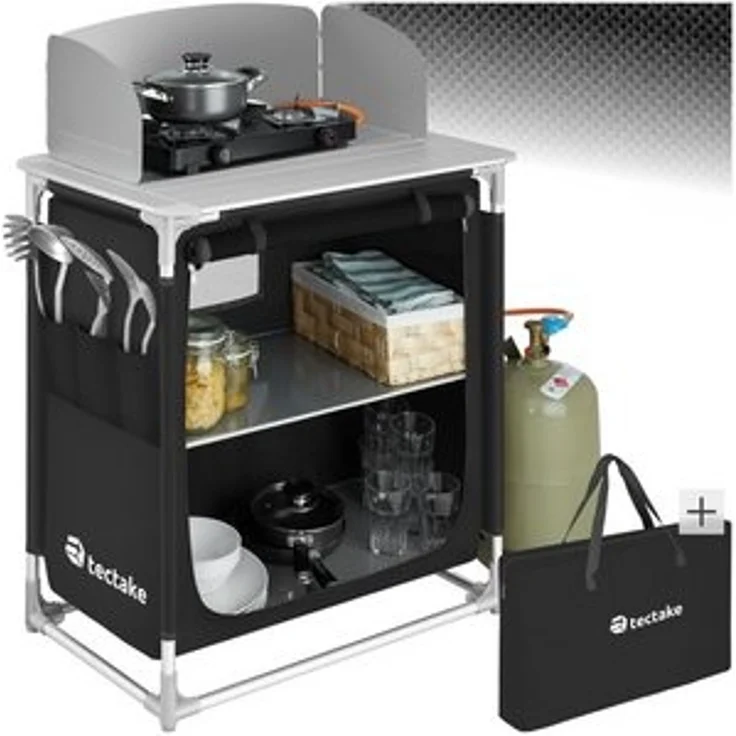 tectake Campingtisch Campingküche Premium mit Aluminiumgestell und 2 Fächern (1-St), faltbar – Bild 6