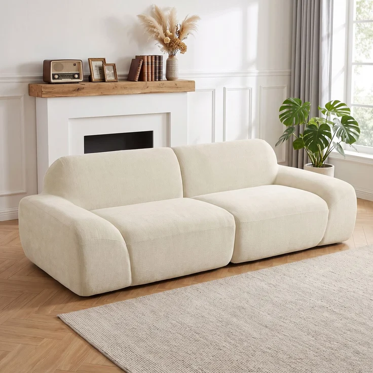 HOMCOM 3-Sitzer-Sofa, Chenille (100 % Polyester), Schaumstoff, Cremeweiß, 244 x 95 x 70 cm – Bild 2