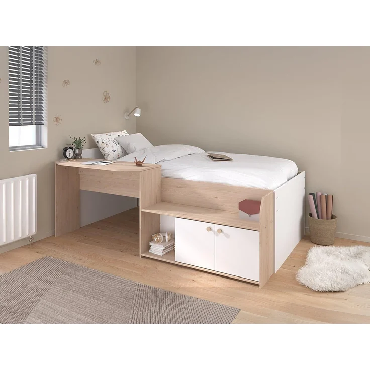 Vente-unique - MIVONA Bett Holz, Platte BeigeWeiß - B 203 cm x H 75,2 cm x L 136 cm – Bild 2