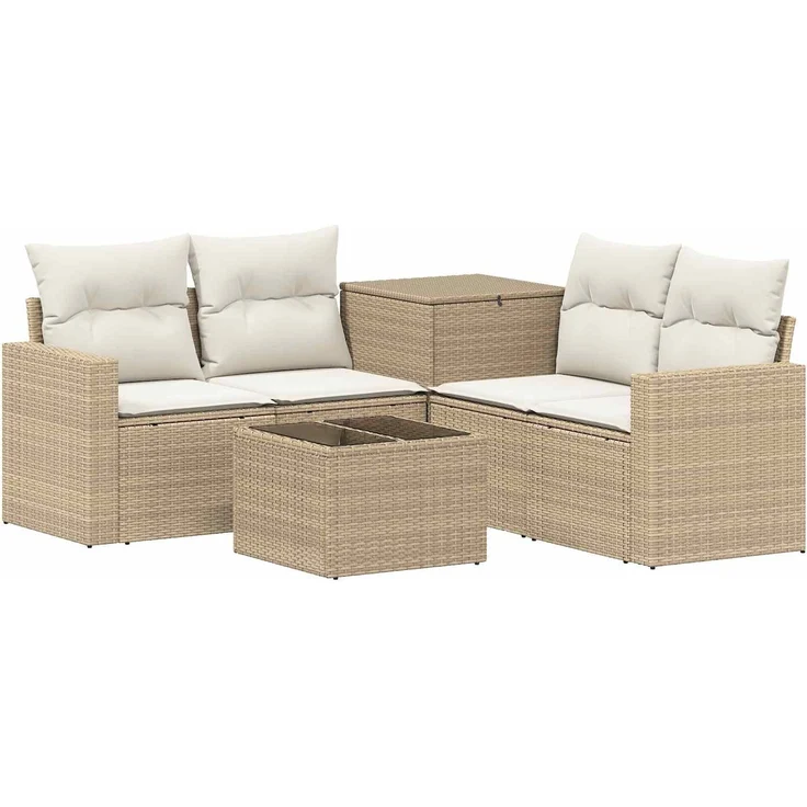 vidaXL Sofa Set 6 stk. Beige und Cremeweiß Polyrattan und Stahl 3447414 – Bild 2