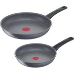 Tefal G15090 Healthy Chef 2-teiliges Pfannen-Set | 24 + 28 cm | Mineralia+ Antihaftversiegelung | Thermo-Signal Temperaturindikator | Made in France | induktionsgeeignet | spülmaschinenfest | Grau