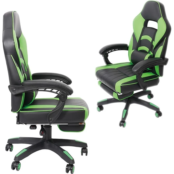 Gamingstuhl Grün/Schwarz Chefsessel Drehstuhl Bürositz Schreibtisch Fußstütze – Bild 2