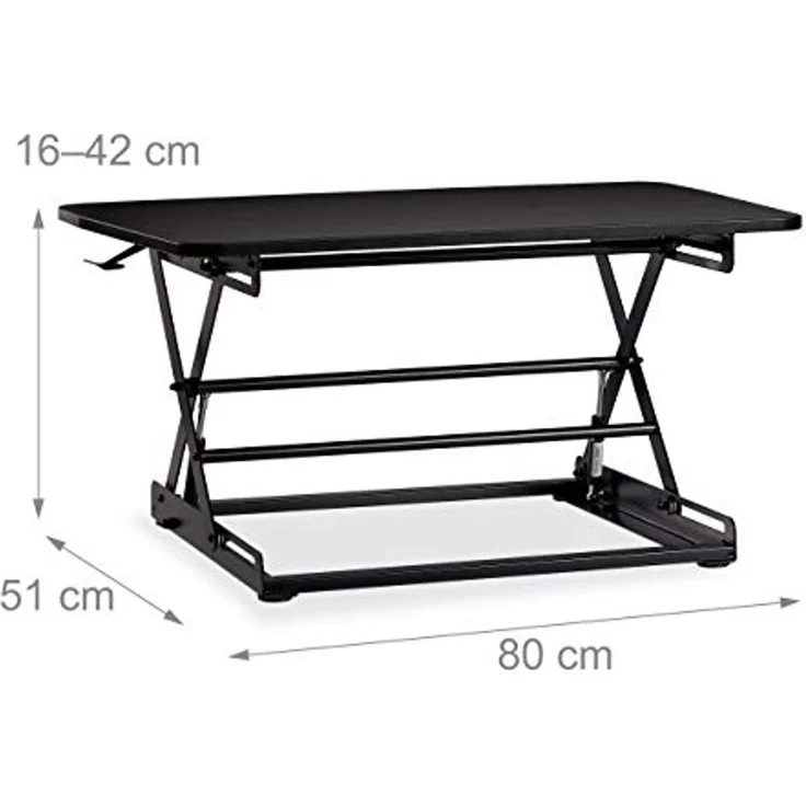 Relaxdays Sitz-Steh-Schreibtisch, für Laptop und Monitor, höhenverstellbarer Schreibtischaufsatz, ergonomisch, schwarz, 51 x 80 x 16 cm – Bild 3