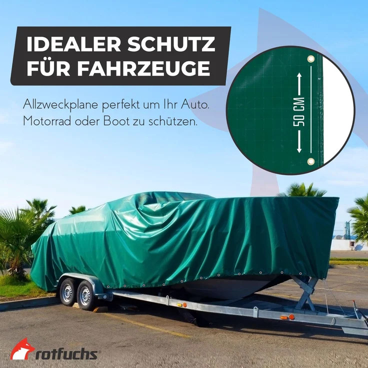 ROTFUCHS Premium Abdeckplane mit Ösen, 700 g/m² PVC RipStop-Gewebe Reißfest & Wasserdicht | Universell für Pool, LKW, Holz Gartenmöbel | Abdeckung, Schutzplane, Gewebeplane, Grün, 300x200 cm – Bild 5