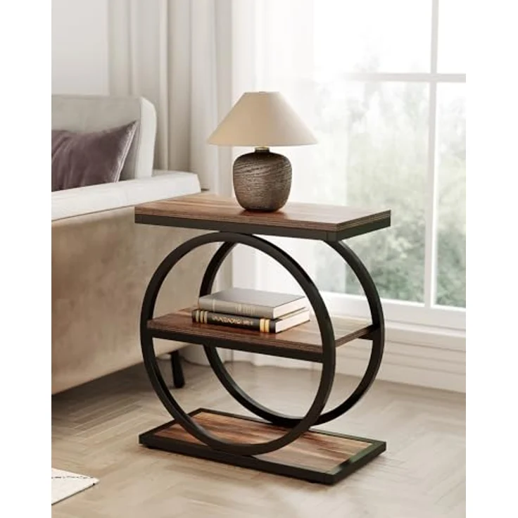 LITTLE TREE 3-stöckiger Beistelltisch, schmaler Sofa-Beistelltisch für Wohnzimmer, hoher Nachttisch, rustikales Braun und Schwarz – Bild 5