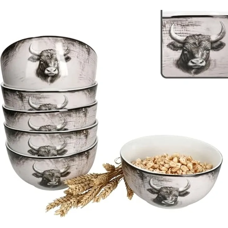MamboCat Müslischale Toro 6x Müslischale Ø14,2cm 460ml Porzellan 6 Personen Kuh Landhaus, Porzellan
