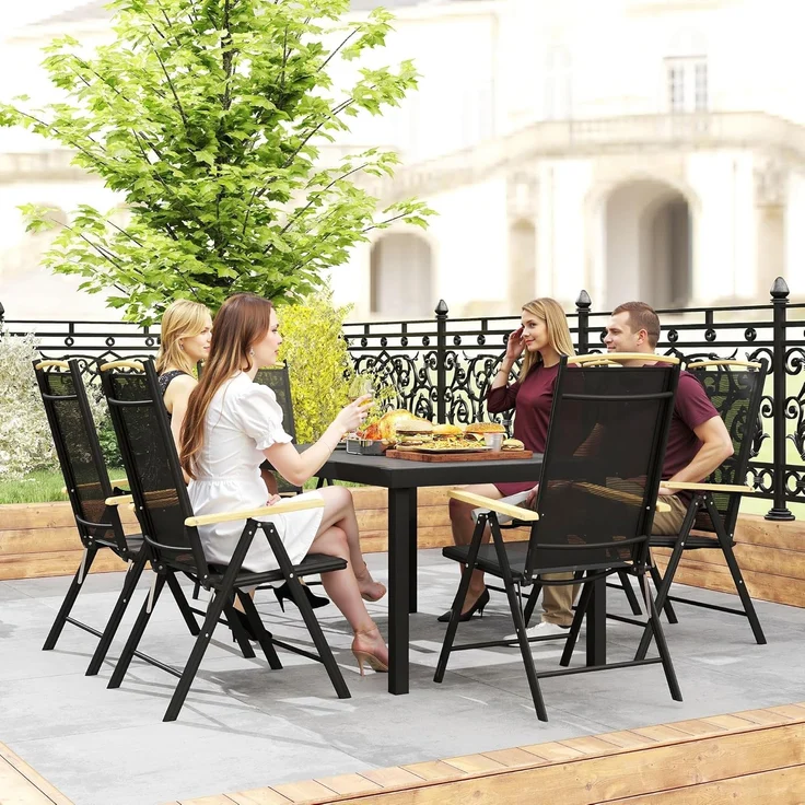 Outsunny Garten-Essgruppe Sitzgruppe klappbar 7tlg. 1 Tisch+6 Stühle Gartenmöbel Set, (Balkonmöbel, 7-tlg, Balkonset), Schwarz 140L x 90B x 74H cm – Bild 8