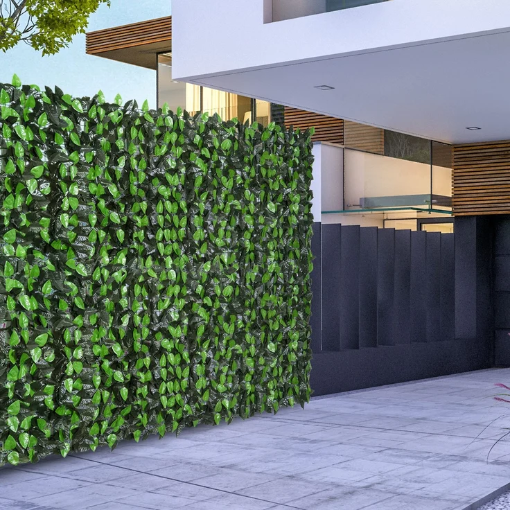 MELAYR, Künstliche Lorbeerhecke – Sichtschutz mit realistischem Laubwerk, Maße: 3 m lang x 1 m hoch, Hellgrün+Dunkelgrün – Bild 3
