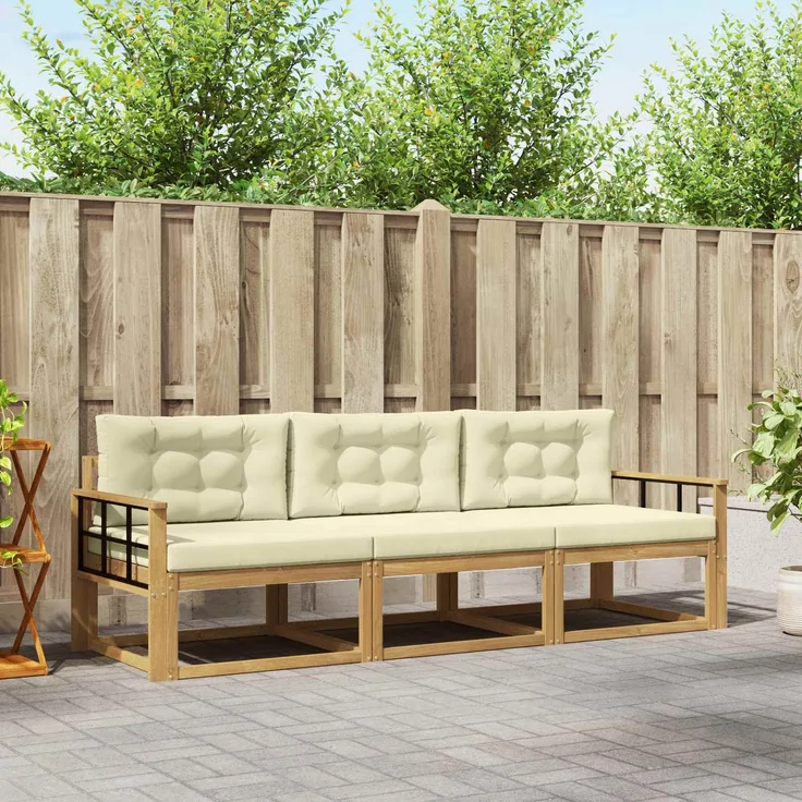 vidaXL Outdoor-Sofagarnitur 3 stk. Weiß und Creme Polyester 3385999