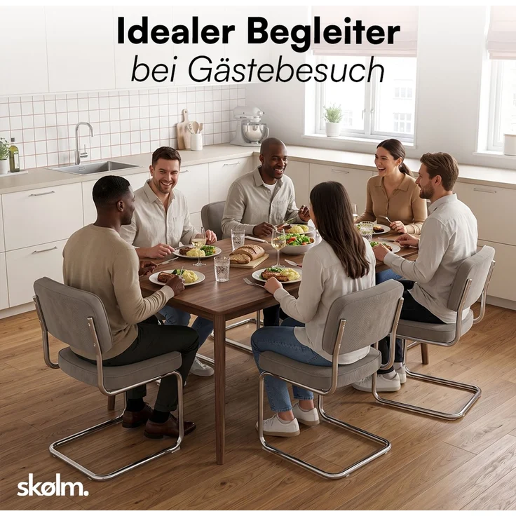 skølm 'Thund' Esszimmerstühle 6er Set, macchiato, Polsterstuhl aus Cord mit verchromten Metallgestell, Schwingstuhl bis 120 kg belastbar – Bild 10