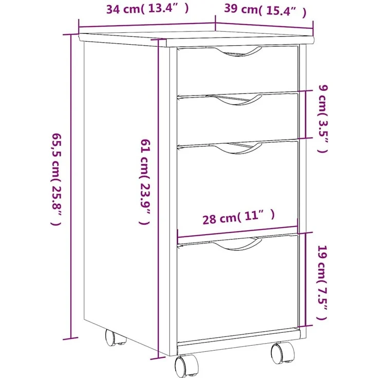 vidaXL Rollschrank mit Schubladen MOSS Honigbraun Massivholz Kiefer 4015793 – Bild 8