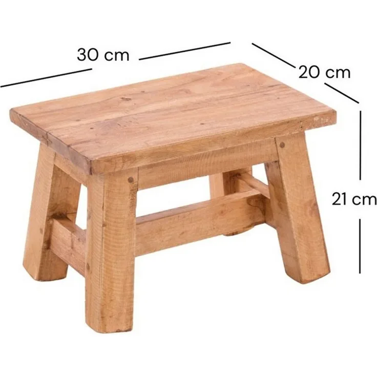 DESIGN DELIGHTS Rustikaler FUSSHOCKER Monte | 21 x 30 x 20 cm (HxBxT), Mahagoni Recyclinholz | Holzhocker | Farbe: 08 honigfarben gewachst