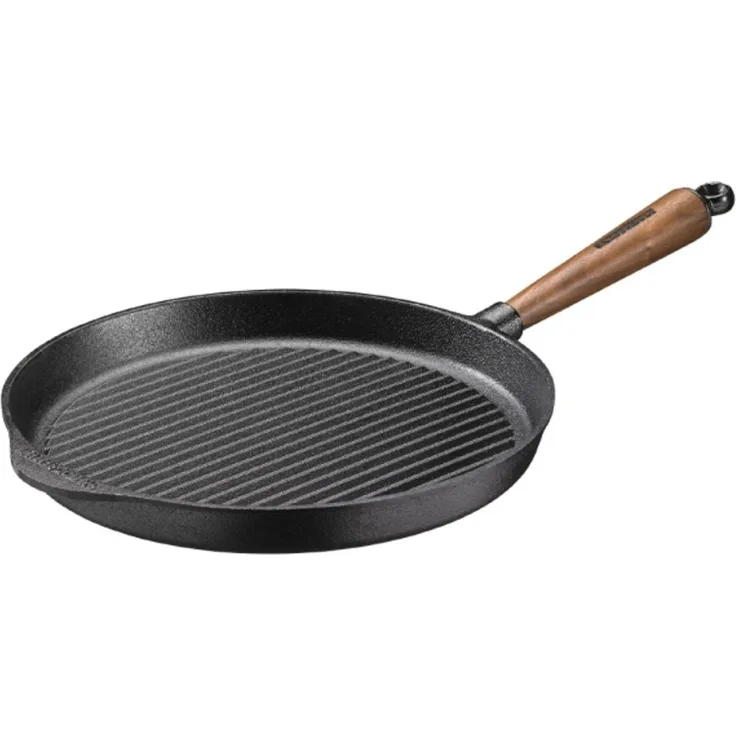 Skeppshult Grillpfanne Gusseisen 28 cm mit Walnussholzgriff - Schwarz - 25 bis 28 cm