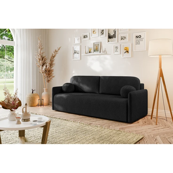 MEBLINI Sofa mit Schlaffunktion - ANAKIN - 210x90x93cm – Schwarz Boucle – Schlafcouch Ausziehbar - Schlafsofa mit Bettkasten - Sofabett - Couch mit Schlaffunktion – Klappsofa – Bild 2