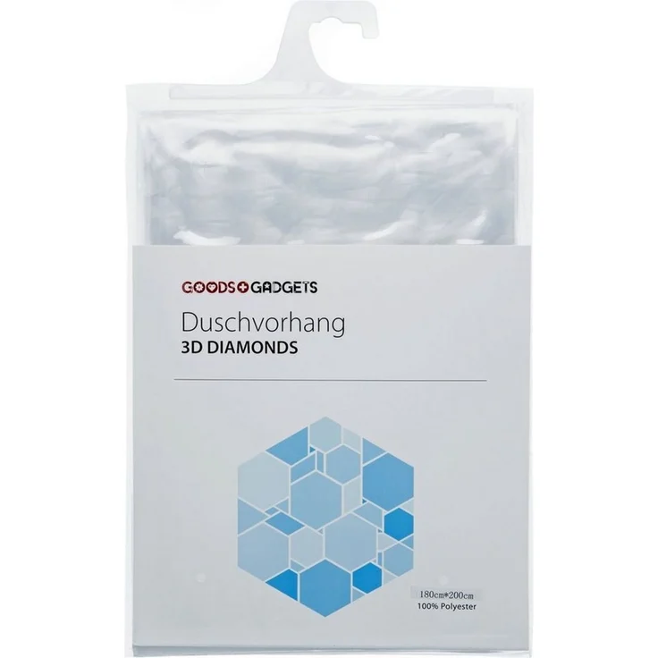 Goods+Gadgets Duschvorhang 3D Muster Optische Täuschung (Transparent Diamonds, Weiß, Periodensystem, Facebook & Bambus Design), Anti-Schimmel Vorhang – Bild 3