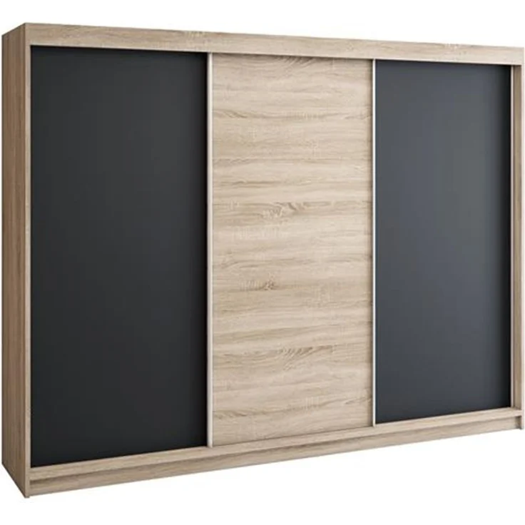 Schwebetürenschrank MERO 3-türig Schrank 200 cm Farbe: Sonoma , schwarz – Bild 1
