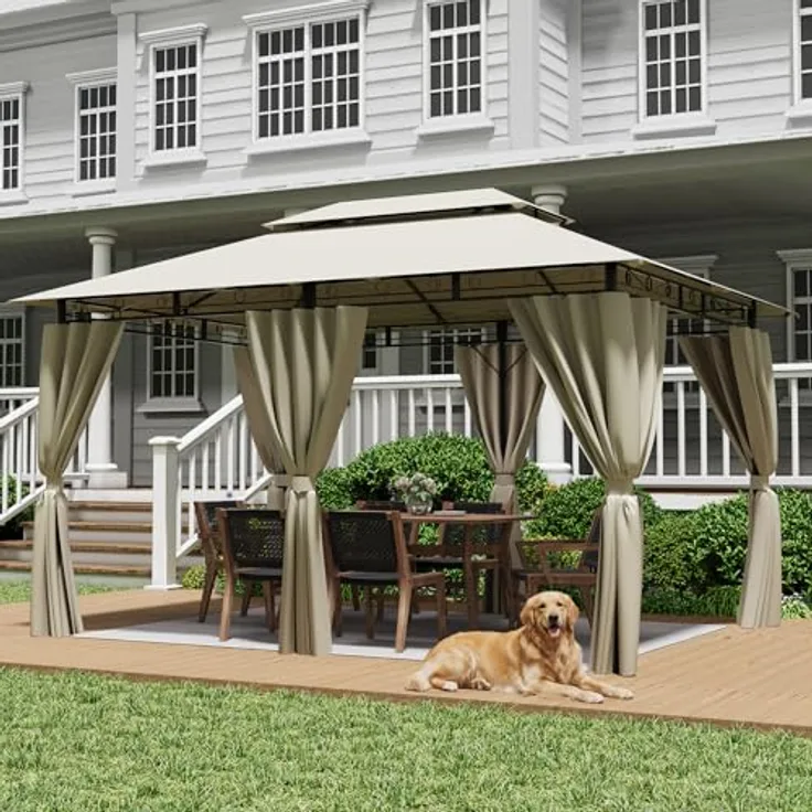 JUMMICO Gartenpavillon 3x4m Doppeldach, Wasserdichtes & Stabiles Partyzelt mit Seitenwänden, Klappbarer Pavillon mit verstärkten Erdankern für Garten und Terrasse, Winterfest