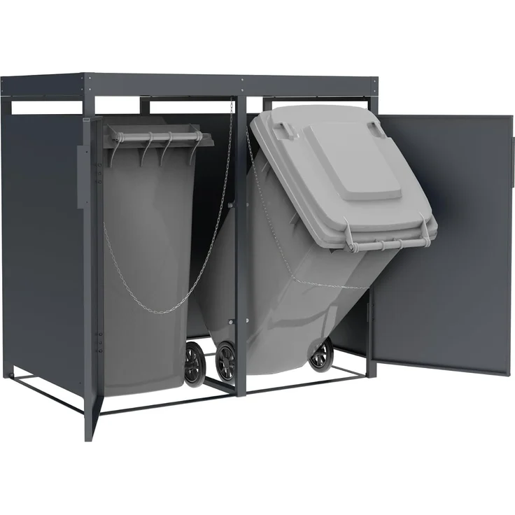 DEGAMO ULM Mülltonnenbox mit Pflanzwanne 2-er, Stahl verzinkt, anthrazit, 132x80x124cm für 2x Tonnen bis 240 Liter – Bild 6